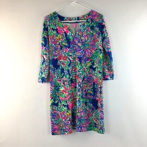 Lily Pulitzer Joyce dress Indigo Exotic Escapade 3/4 Sleeve Pockets Women's Sz S